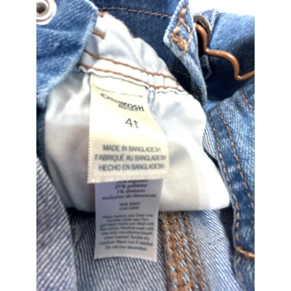 Oshkosh Toddler Girls Overalls Jean Flower Print Pockets Size 4T - Picture 5 of 6